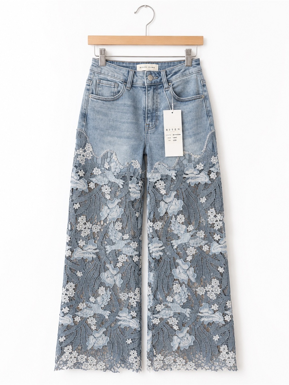 NWT Risen Wide Leg Lace Denim Jeans - Picture 3 of 7